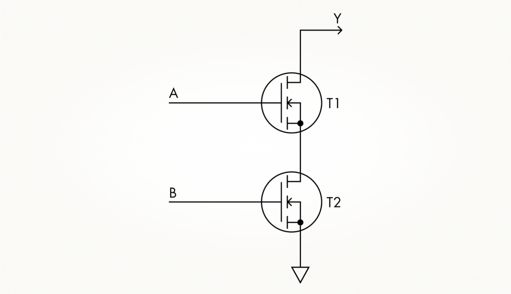 Цепочка n-канальных транзисторов в логическом И-НЕ