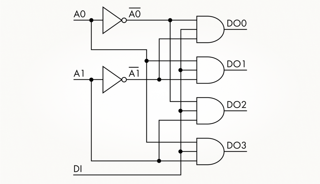 Схема демультиплексора с четырьмя выходами 