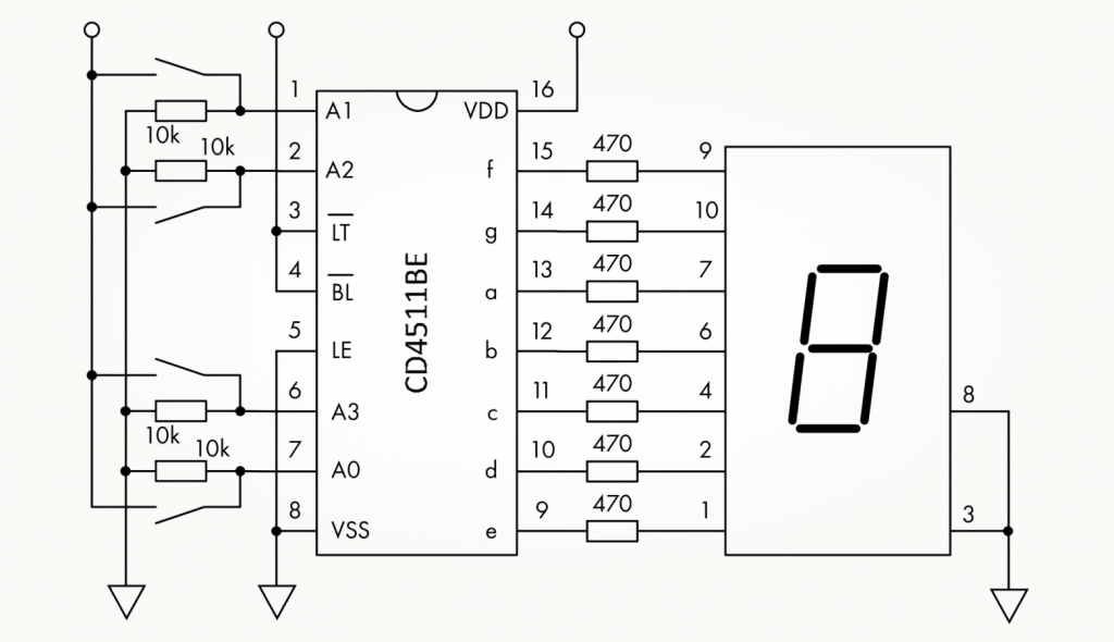 Схема управления семисегментным индикатором