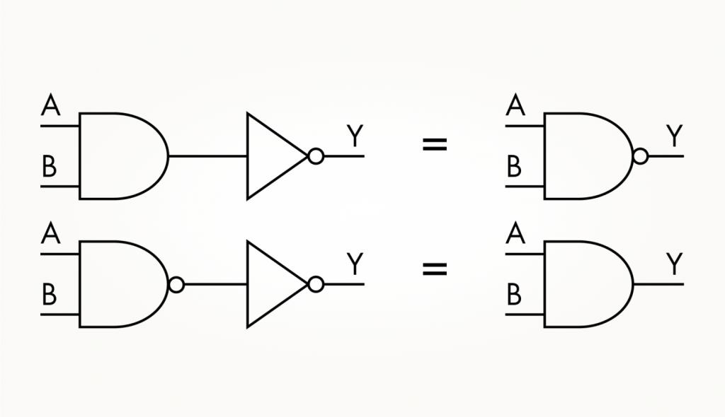 Схемы преобразования вентиля И в И-НЕ и наоборот