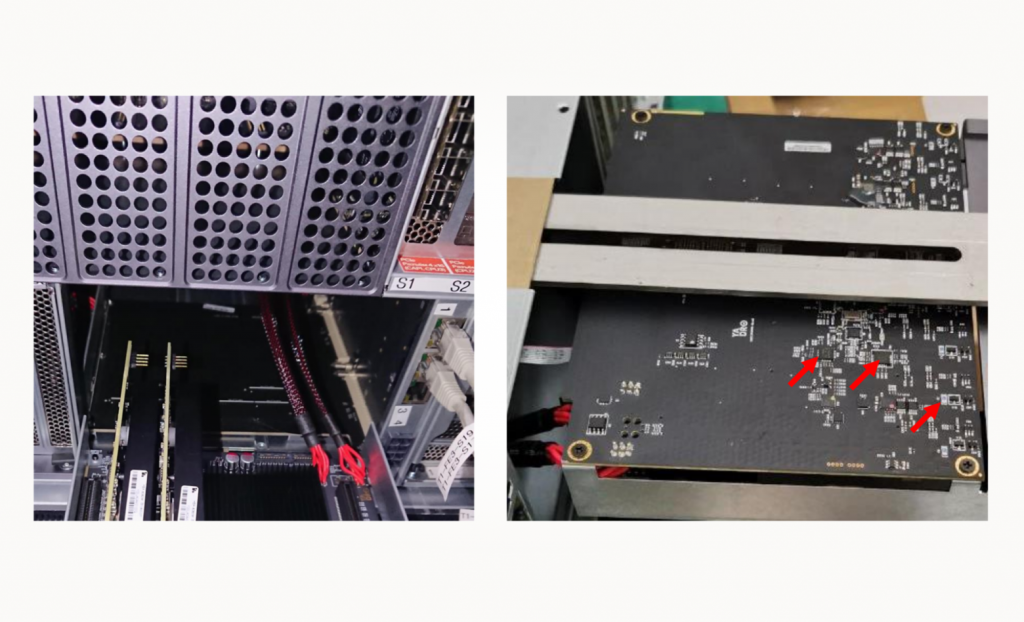 Тройник PCIe Switch с поврежденными компонентами.