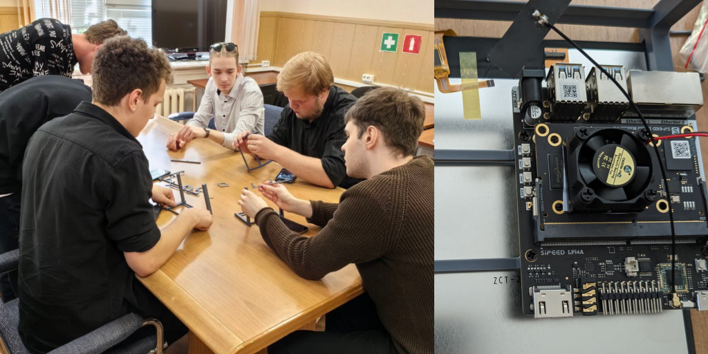 Участники лаборатории YADRO в СПбПУ собирают экспериментальный стенд с RISC-V на базе микрокомпьютера Lichee Pi 4 A, монитора, шлейфов и напечатанных на 3D-принтере рамок