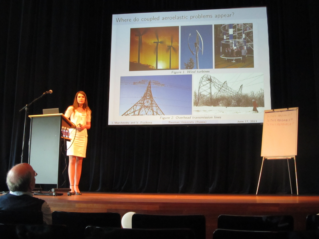 Валерия выступает на международной конференции с докладом о моделировании авторотации ветряных турбин. 2013 год, Лейден (Голландия)