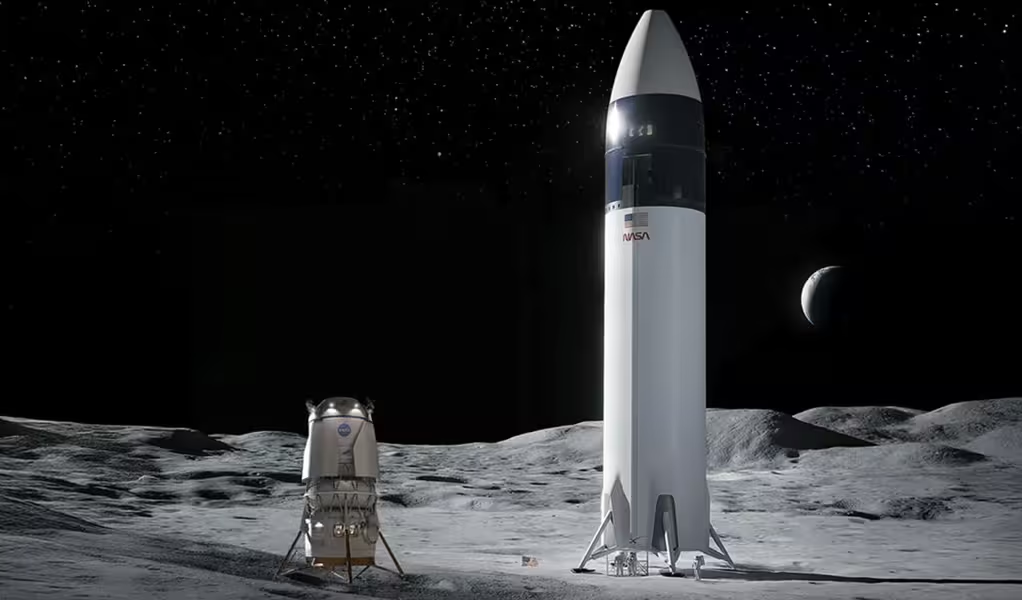 лунный модуль NASA в программе «Аполлон» и прототип посадочного модуля SpaceX для «Артемиды»